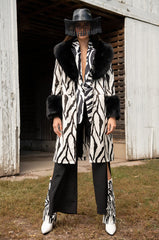 TRES ZEBRA FAUX FUR COAT