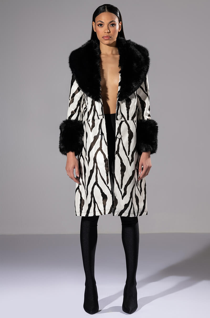 TRES ZEBRA FAUX FUR COAT