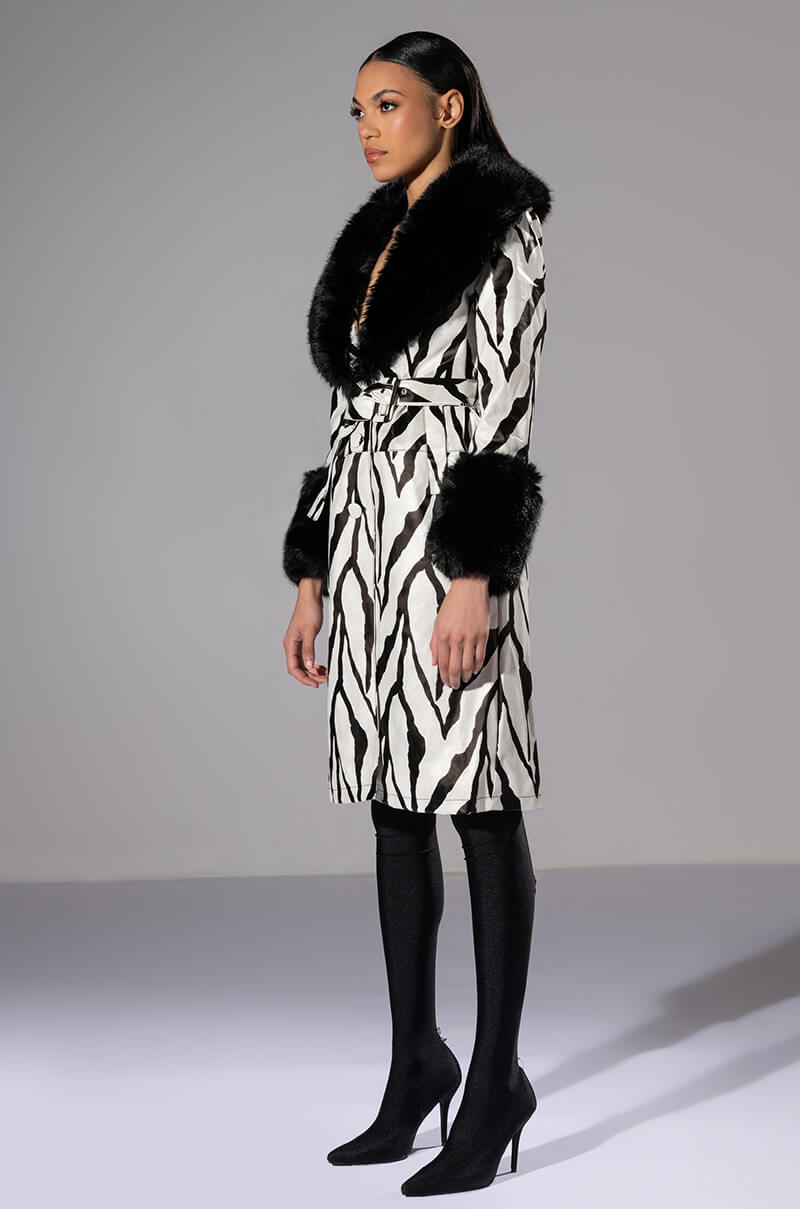 TRES ZEBRA FAUX FUR COAT