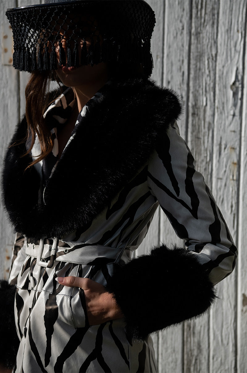 TRES ZEBRA FAUX FUR COAT