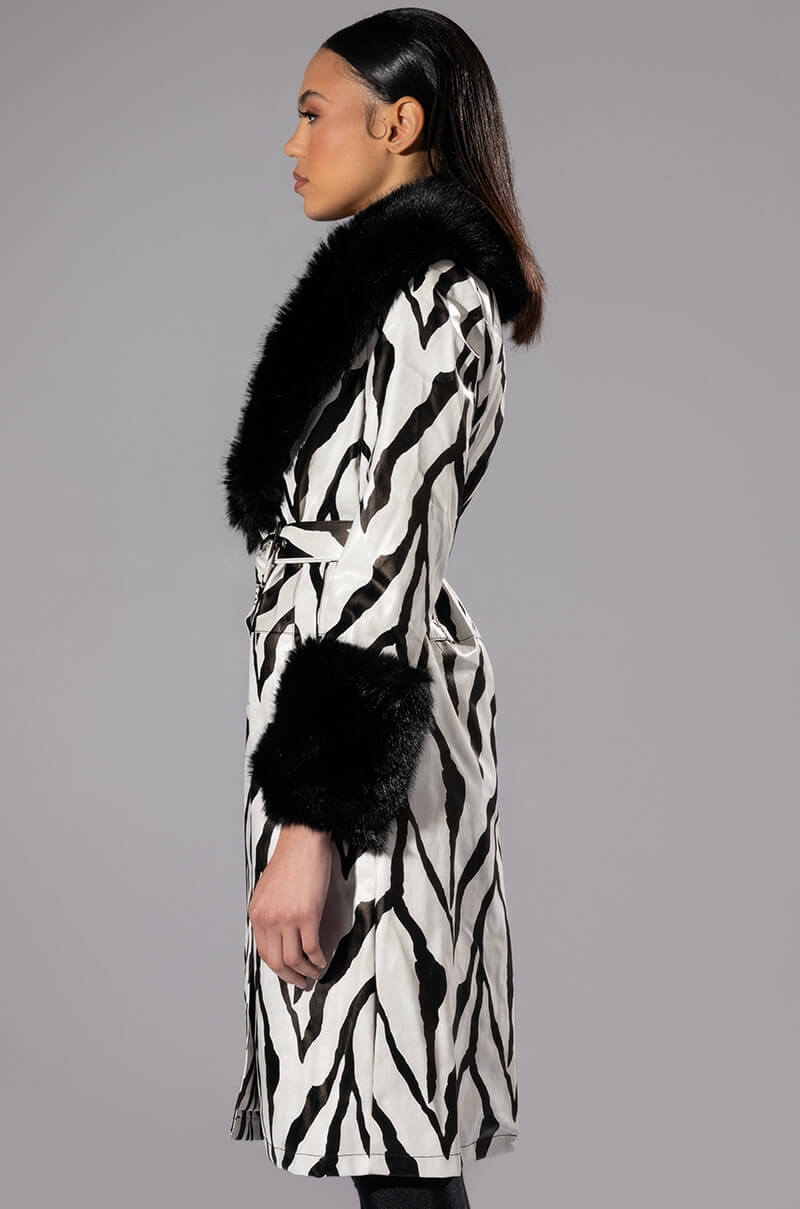 TRES ZEBRA FAUX FUR COAT