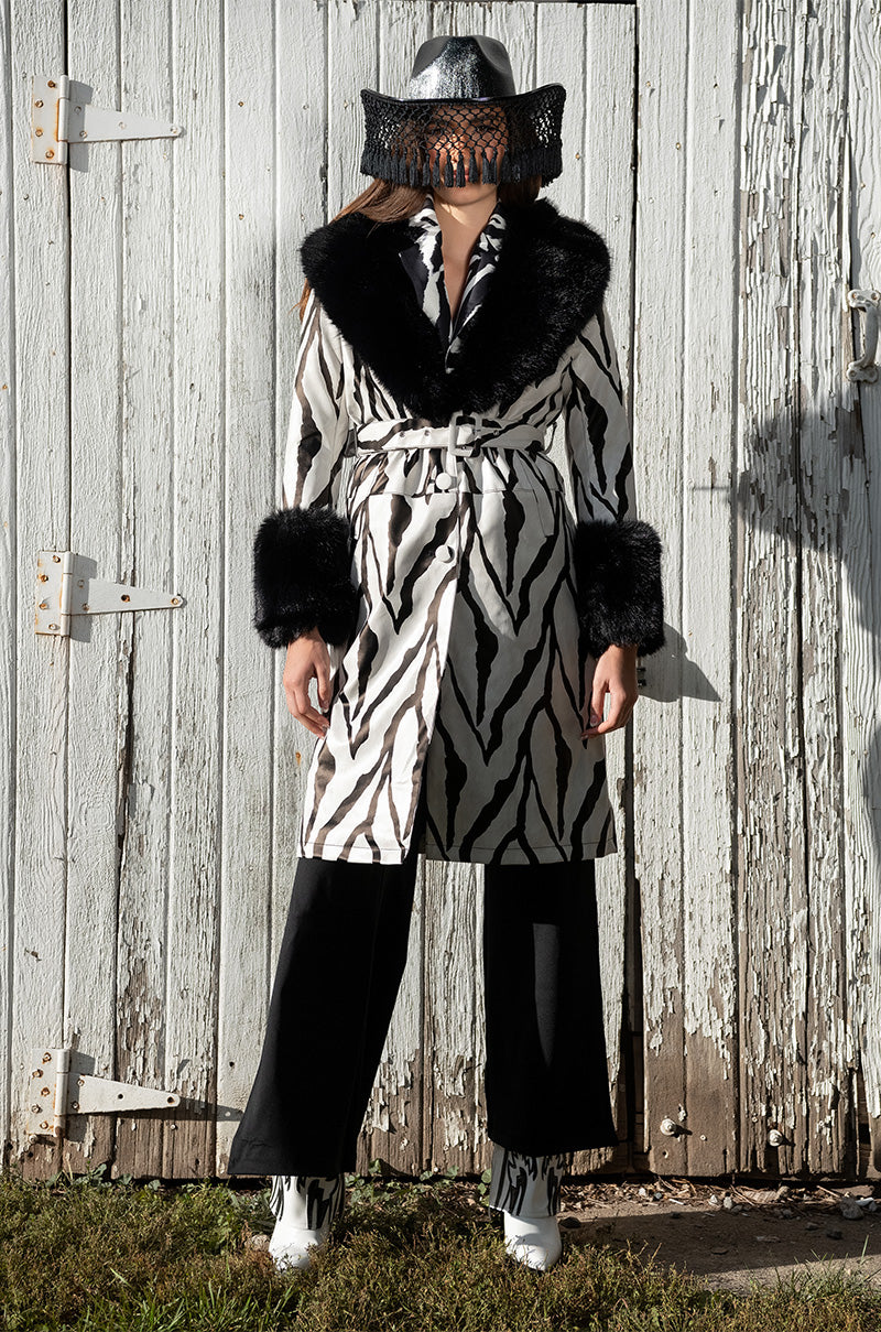 TRES ZEBRA FAUX FUR COAT