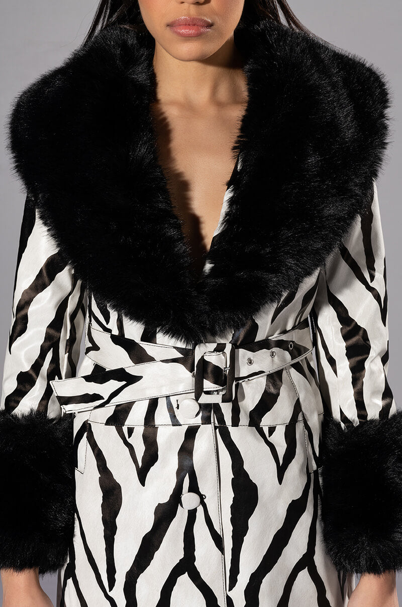 TRES ZEBRA FAUX FUR COAT