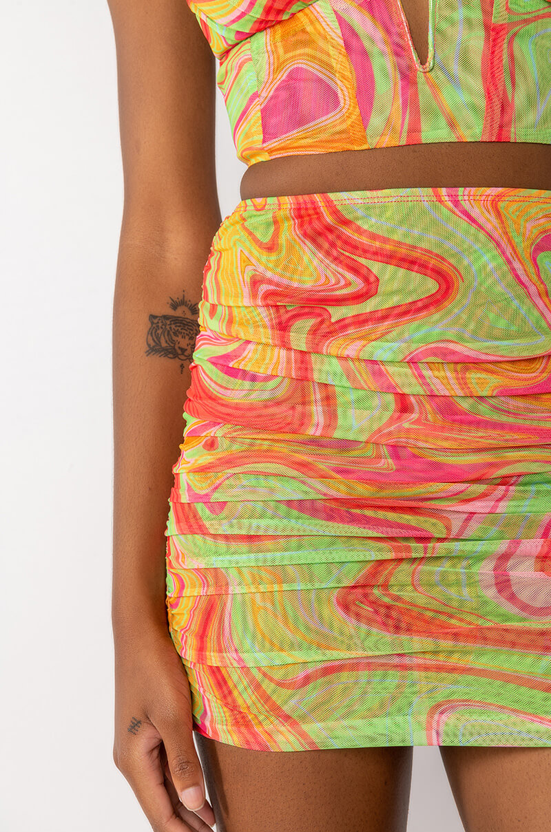 TRIPPY RUCHED MESH MINI SKIRT