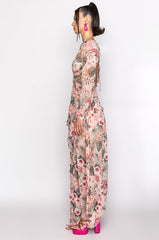 TROPICAL PRINT CUTOUT MAXI DRESS