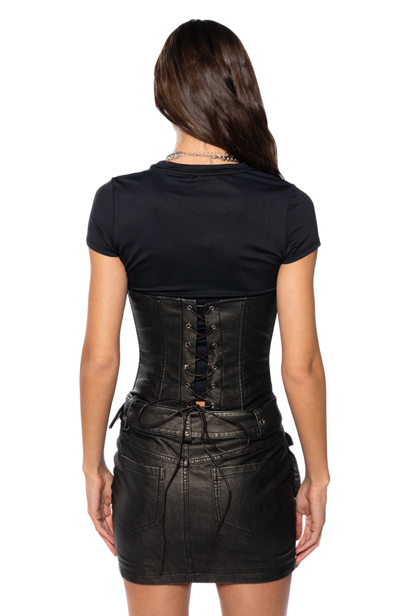 TRUST MY INTUITION FAUX LEATHER CORSET TOP