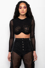 TRUTH BE TOLD UNDERWIRE LONG SLEEVE MESH CROP TOP