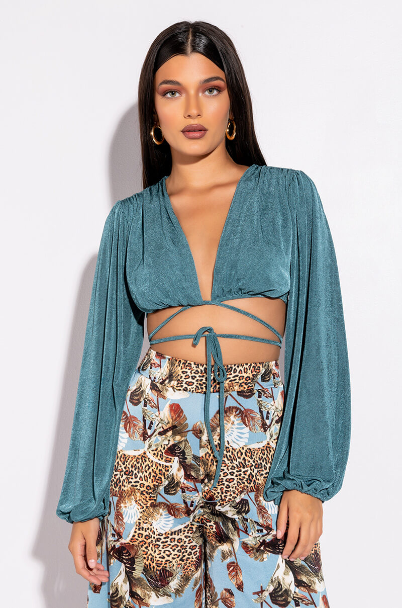 TRY HARDER TIE FRONT CROP TOP