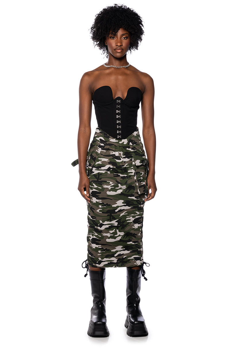 TRY ME B ROUCHED MIDI SKIRT