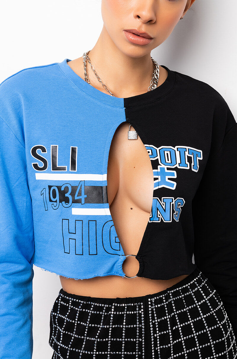 TRYOUTS CUT OUT CROPPED SWEATSHIRT