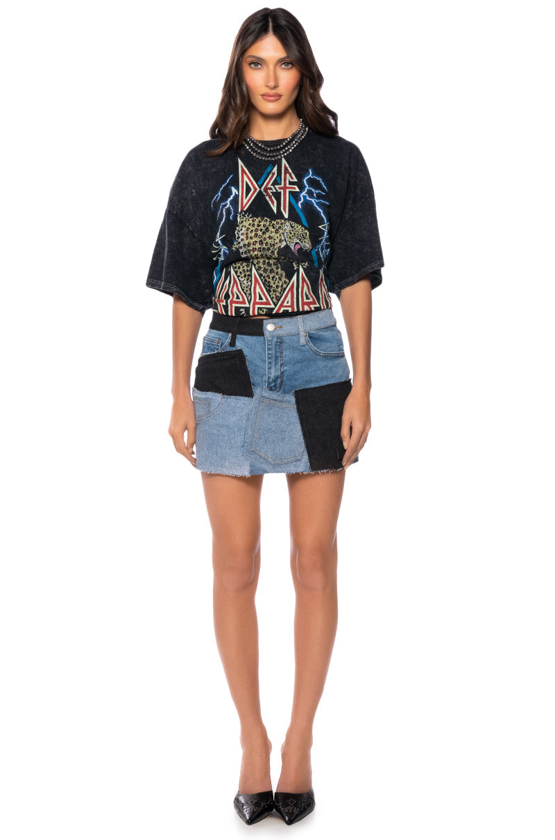 PATCHWORK DENIM MINI SKIRT