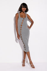 TULUM CUT OUT RHINESTONE RIBBED MIDI DRESS