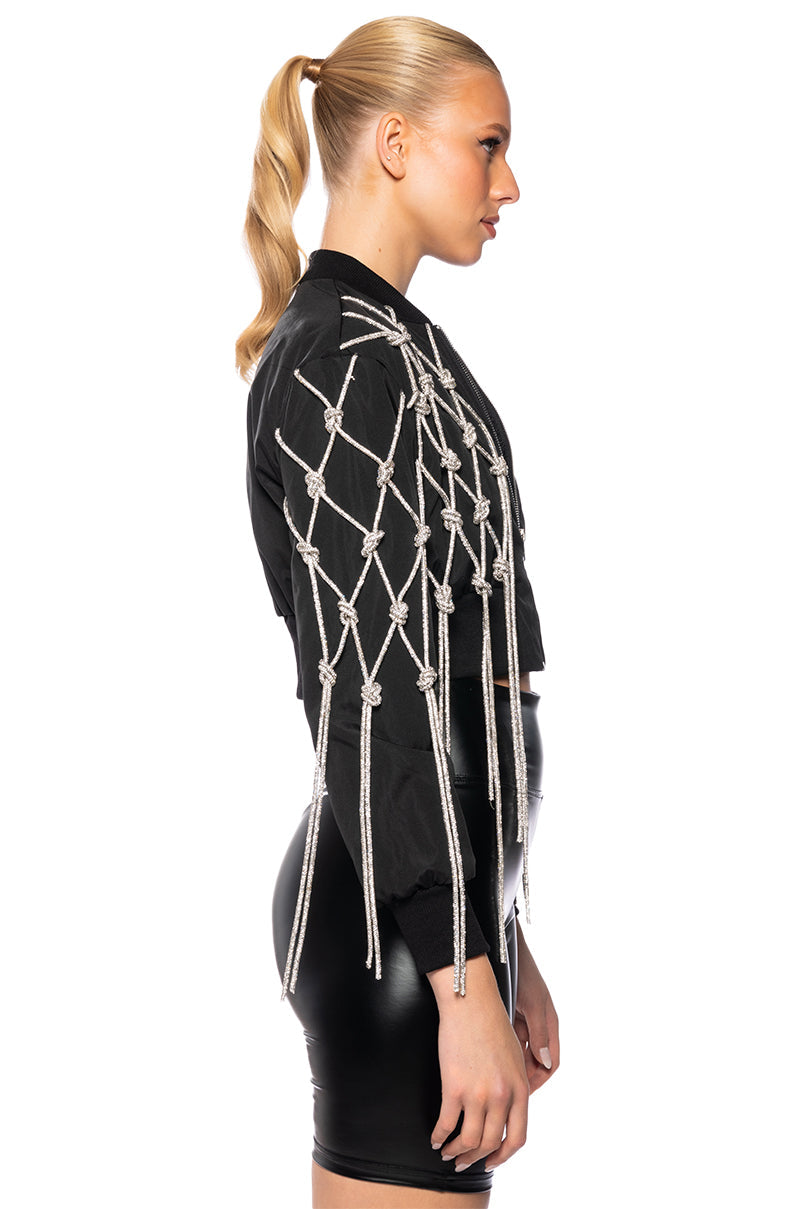 KYLER CROP BOMBER WITH DIAMOND ROPE