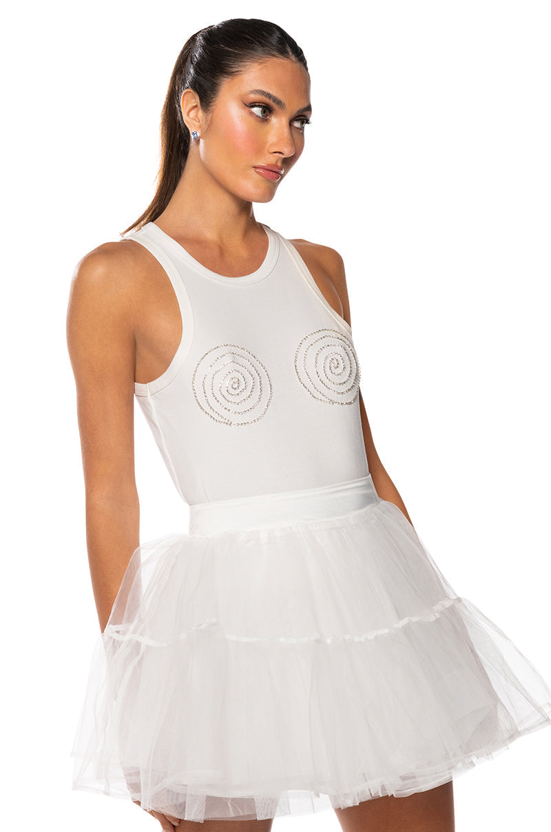 TWIST AND SHOUT TANK TOP IN WHITE