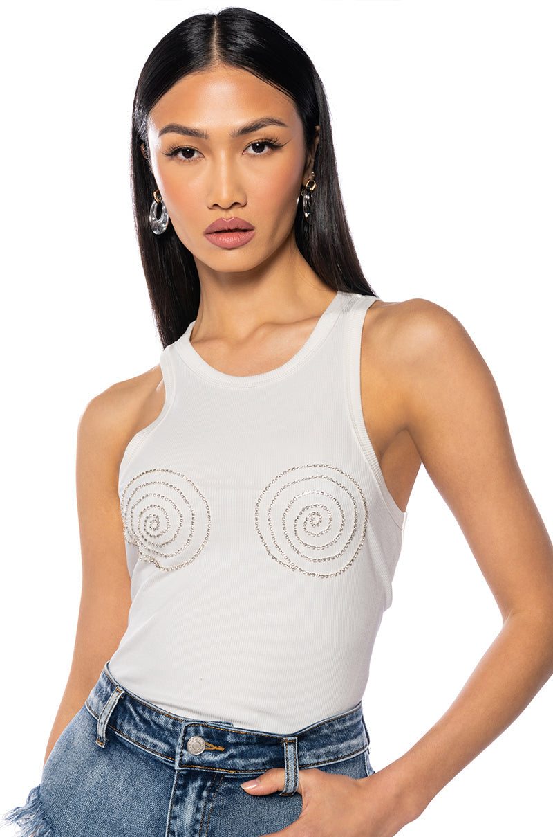TWIST AND SHOUT TANK TOP IN WHITE