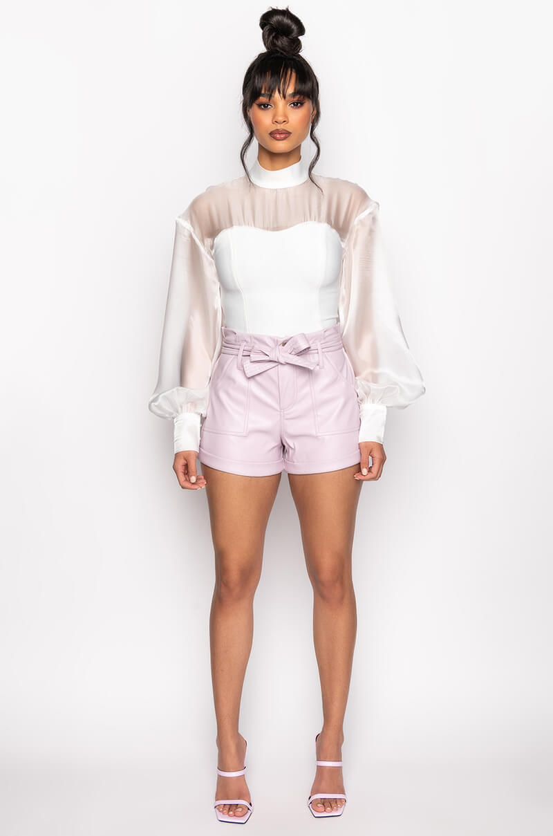 TWO STEPS AHEAD FAUX LEATHER PAPER BAG WAIST SHORTS