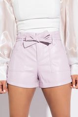 TWO STEPS AHEAD FAUX LEATHER PAPER BAG WAIST SHORTS