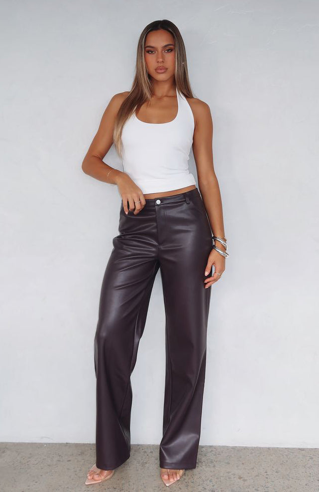 Life Affair PU Pants Deep Mauve