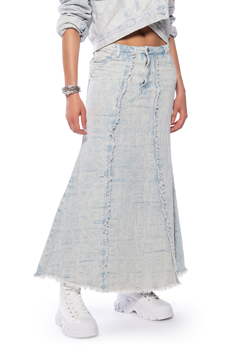ULTRA BLEACH WASH DENIM MAXI SKIRT