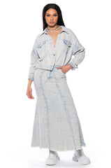 ULTRA BLEACH WASH DENIM MAXI SKIRT
