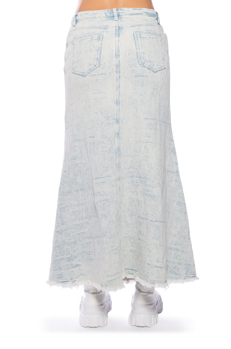 ULTRA BLEACH WASH DENIM MAXI SKIRT