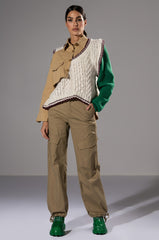 UNDECIDED MIXED MATERIAL BUTTON DOWN TOP
