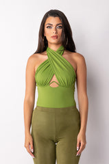 UNDENIABLE SLEEVELESS CUTOUT HALTER BODYSUIT