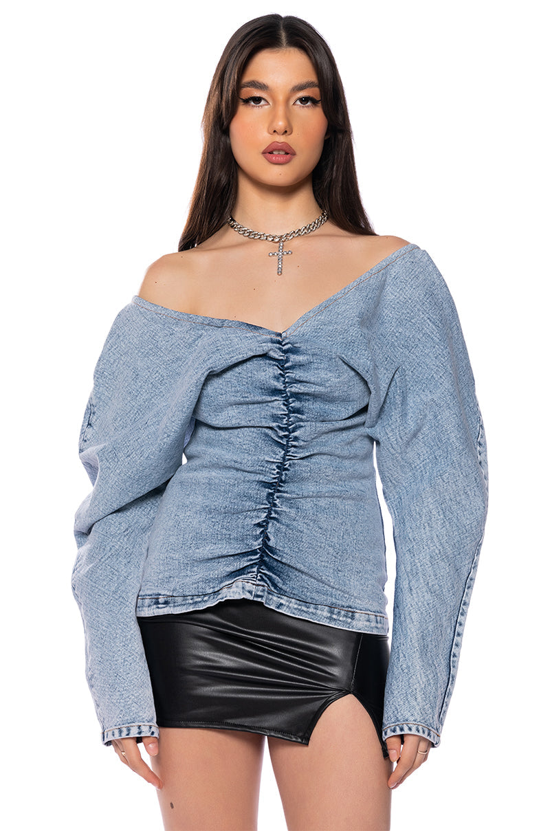 MELANY CINCHED DENIM TOP