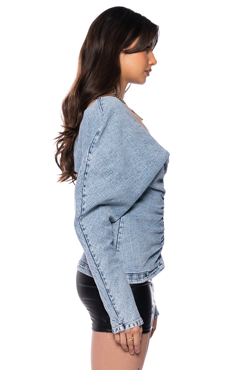 MELANY CINCHED DENIM TOP
