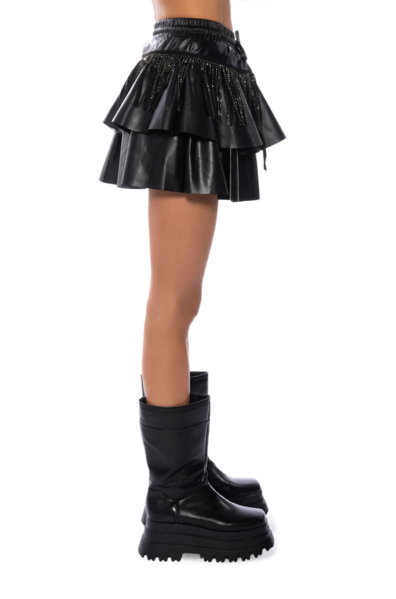 UP ALL NIGHT FAUX LEATHER MINI SKORT