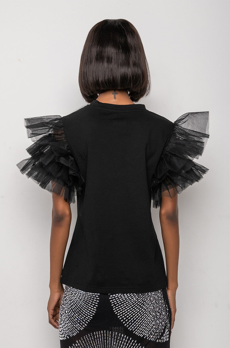 UP ALL NIGHT TULLE DETAIL T SHIRT