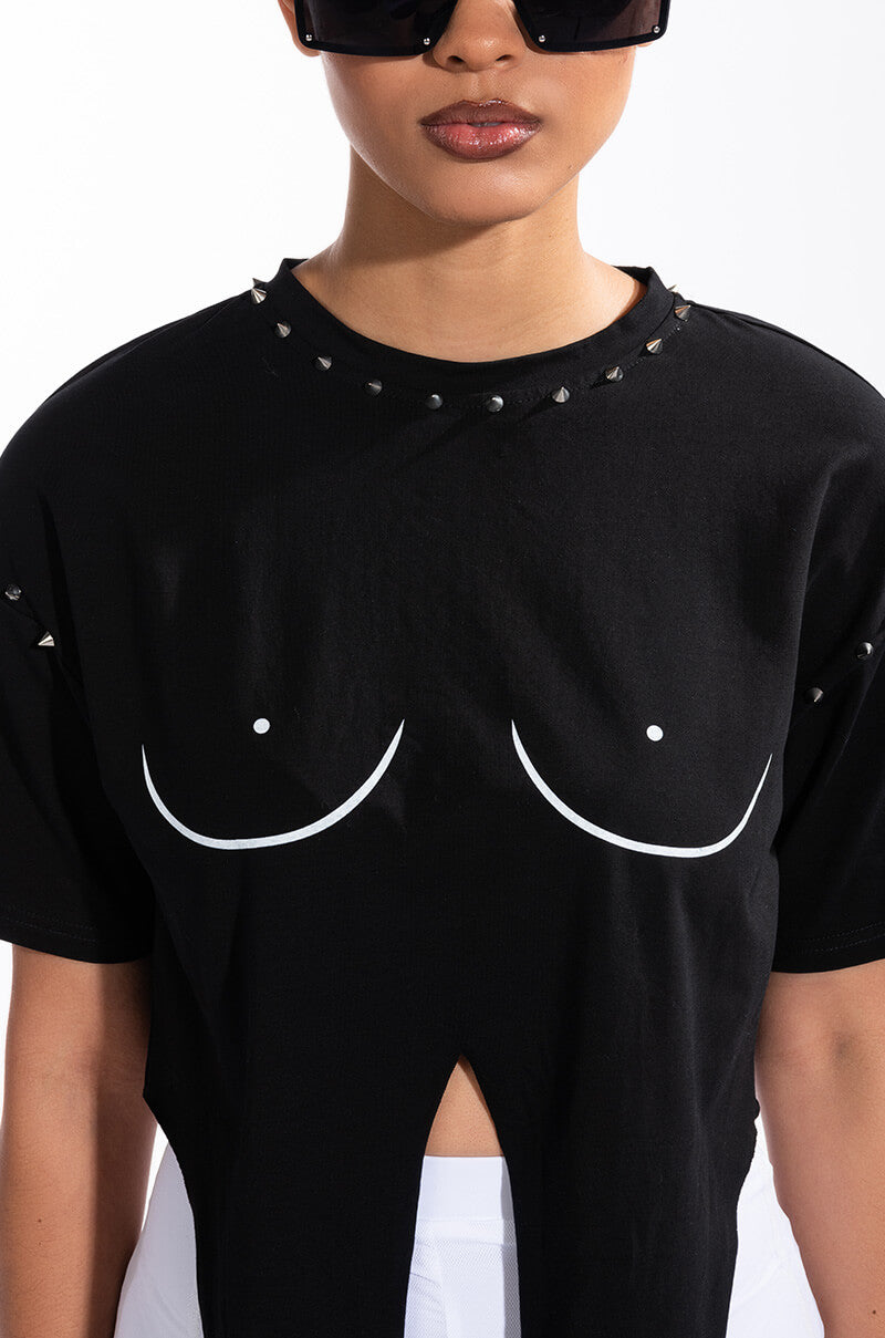 USE YOUR IMAGINATION TIE FRONT CREW NECK TSHIRT