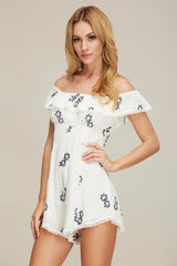 Carna Casual Floral Romper White / Navy