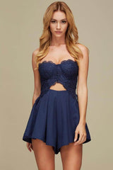 Dion Sexy Strapless Romper Navy