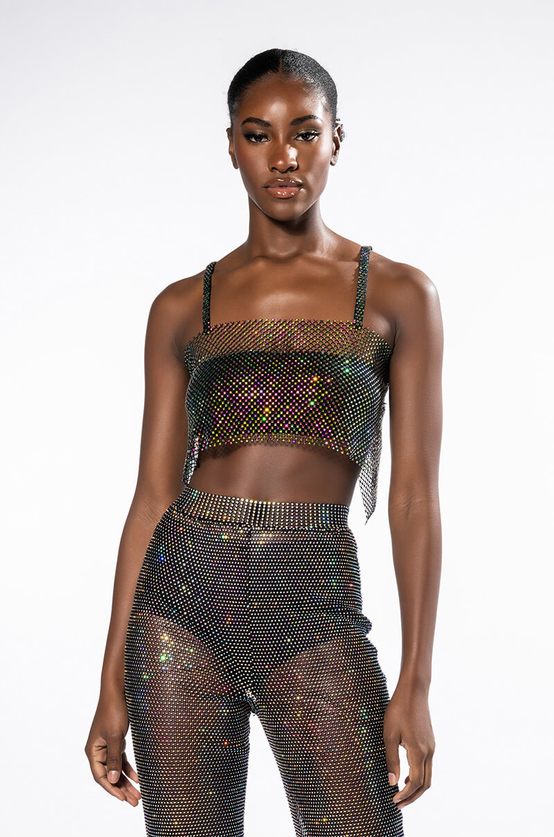 VANESSA RHINESTONE MESH SLEEVELESS CROP