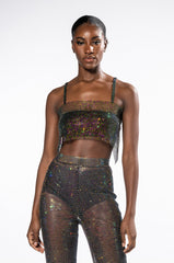 VANESSA RHINESTONE MESH SLEEVELESS CROP
