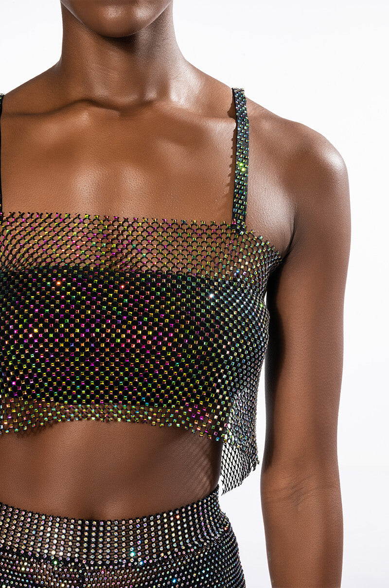 VANESSA RHINESTONE MESH SLEEVELESS CROP