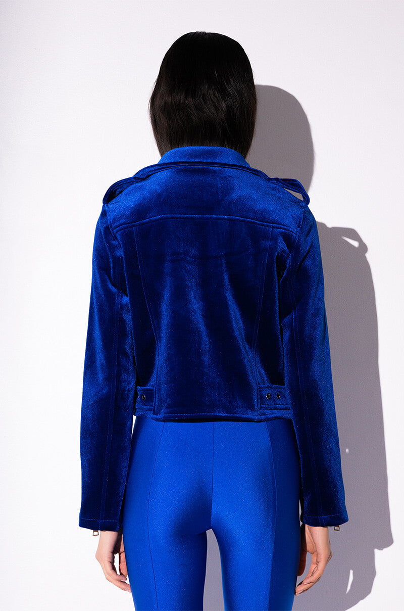 BLUE VELVET NOIR MOTO JACKET