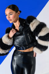 VENETA MOTO JACKET WITH FAUX FUR ARM