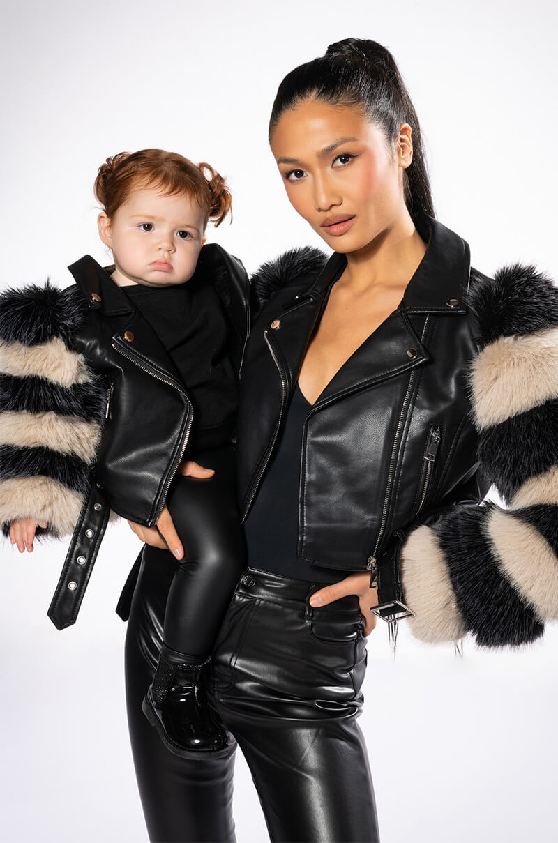 VENETA MOTO JACKET WITH FAUX FUR ARM
