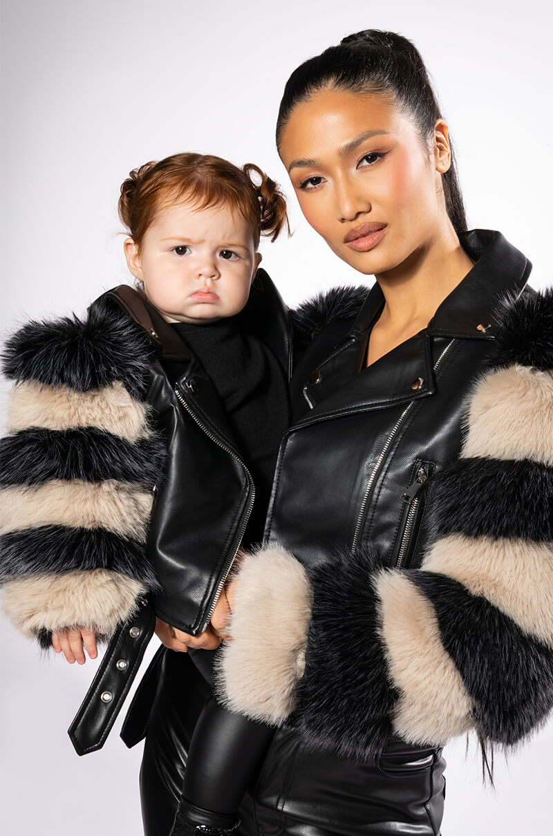 VENETA MOTO JACKET WITH FAUX FUR ARM