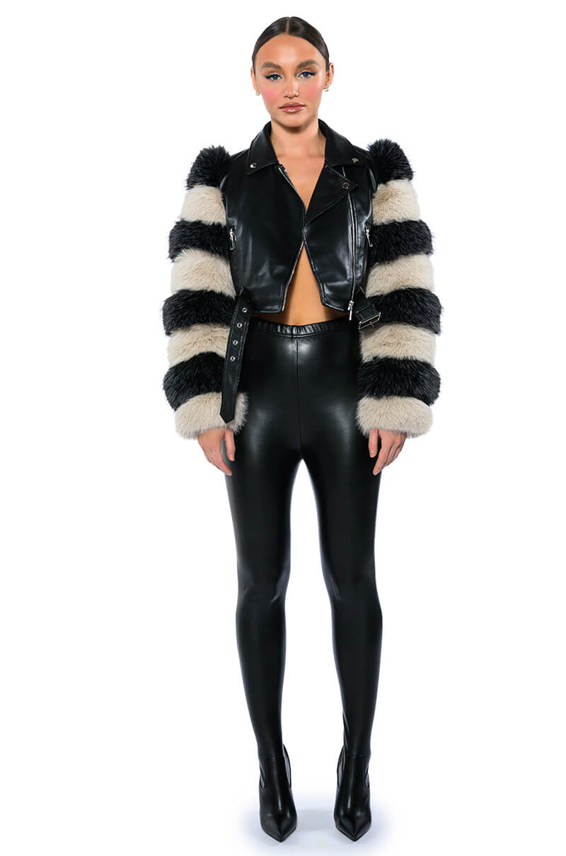 VENETA MOTO JACKET WITH FAUX FUR ARM