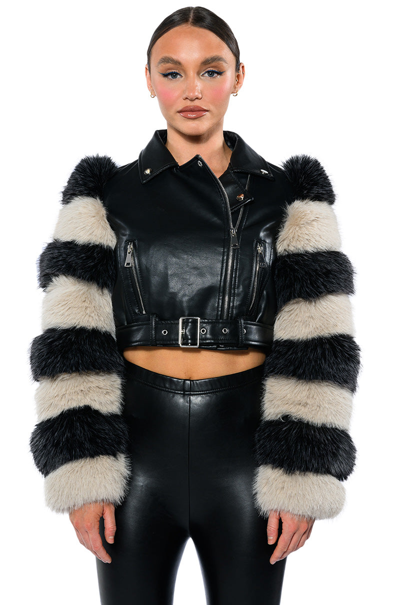 VENETA MOTO JACKET WITH FAUX FUR ARM