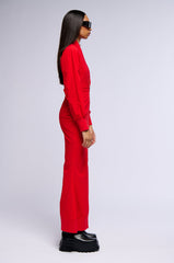 VERA LONG BOMBER DRESS JACKET IN RED