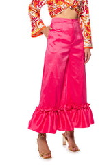 VERONA RUFFLE HEM TROUSER IN PINK