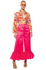 VERONA RUFFLE HEM TROUSER IN PINK
