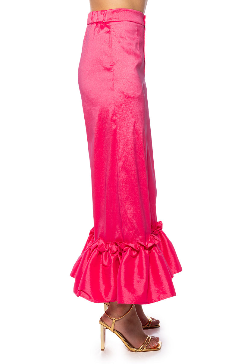 VERONA RUFFLE HEM TROUSER IN PINK