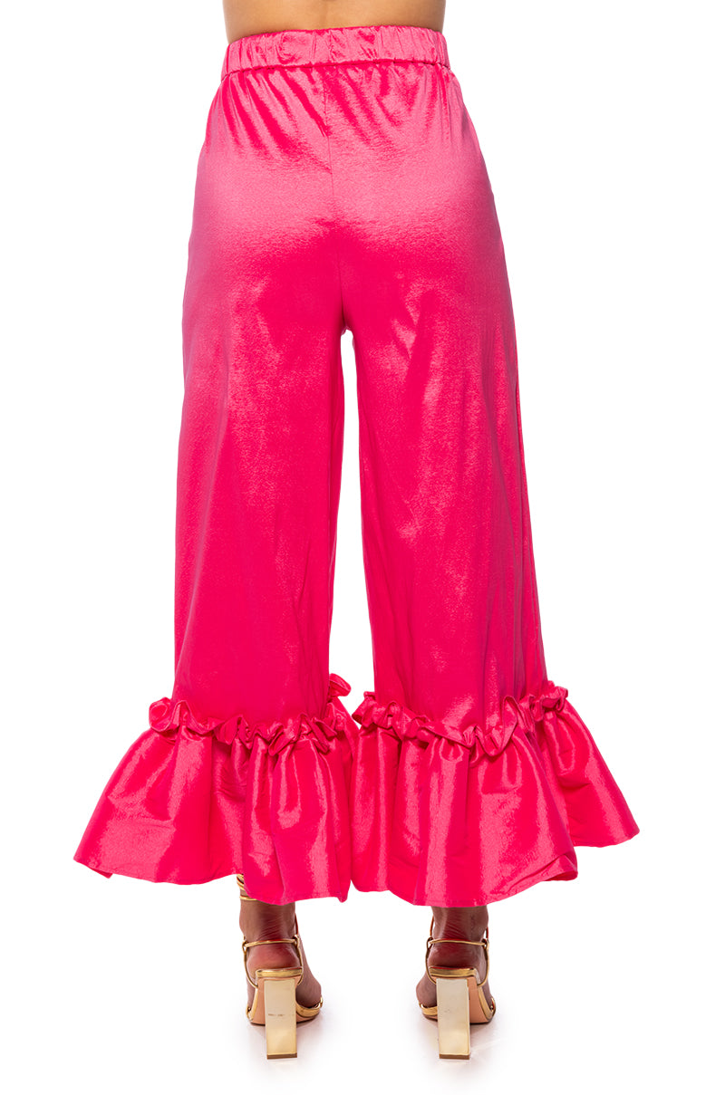 VERONA RUFFLE HEM TROUSER IN PINK