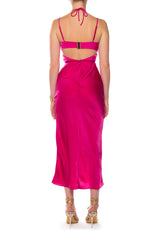 VITA CUT OUT HALTER NECK SATIN MIDI DRESS