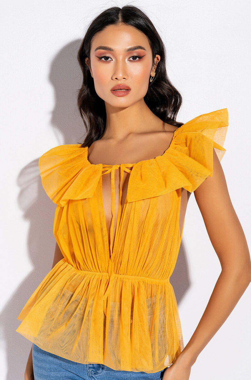 ELECTRA RUFFLE COLLAR SLEEVELESS PEPLUM BLOUSE